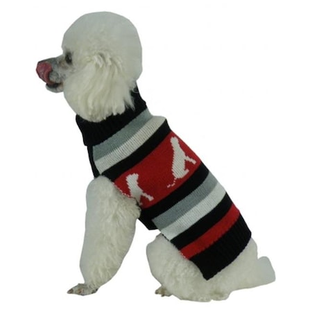 Dog Patterned Stripe Fashion Ribbed Turtle Neck Pet Sweater; Medium